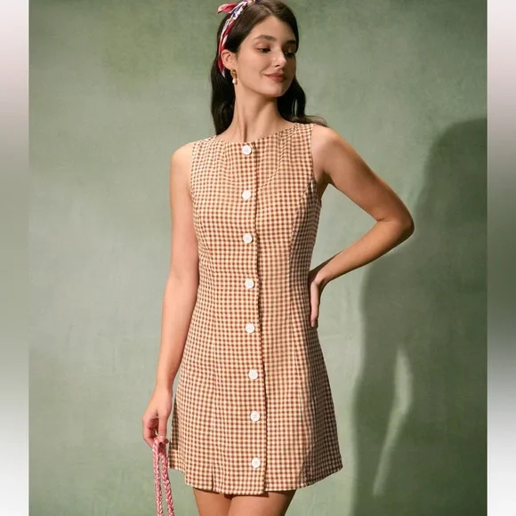 ★BAD BLOOD★ Vintage Club Polo Mini Dress - Check Brown POLO DRESS BROWN – MOWALOLA